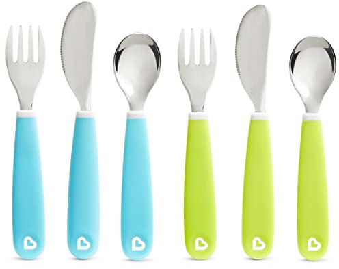 Munchkin® Splash™ Toddler Fork, Knife and Spoon Utensil Set, 6 Pack, Blue/Green