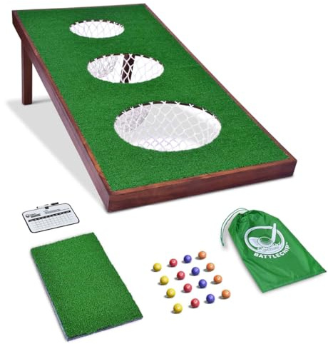 GoSports BattleChip PRO Golf Cornhole Game - Includes 4 ft x 2 ft Chipping Target, 16 Foam Balls, Hitting Mat, and Scorecard