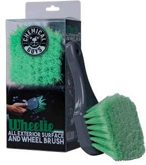 Chemical Guys Wheelie All Exterior Surface and Wheel Brush - Soft Bristles for Safe Cleaning of Wheels, Rims, Tires, and Exterior Surfaces on Cars, Trucks, Motorcycles, RVs, and More - Green