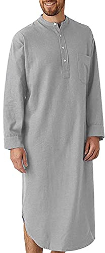 AIEOE Uomo Camicia da Notte a Manica Lunga Cotone Leggera Comoda Lunghe Maglie Pigiama