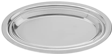 Luxshiny Stainless Steel Oval Plate 12 Inch Durable Anti-Rust Metal Serving Tray for Fish Steaks Desserts Snacks Easy to Clean