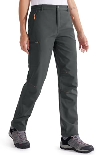 Libin Pantaloni Trekking Donna Invernali Pantaloni Sci Softshell Termici Escursionismo Impermeabili Neve Lavoro Pantaloni da All'aperto Outdoor, Grigio XXL