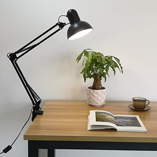 Chao Zan Klemmleuchte, flexibel verstellbare Tischlampe aus Metall,1 x E27 max. 60 Watt, verstellbare Schreibtischleuchte zum Anklemmen an Tische und Regale, mit An-/Ausschalter am Kabel,Schwarz