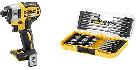 DEWALT DCF887N XR 18V 3 Speed BL Impact Driver Naked-Body ONLY, 18 W, 18 V, Multi, Bare Unit & Dewalt DT70702 40 Piece Impact Screwdriver Bit Set + Tough Case Fits TStak Caddy, Black