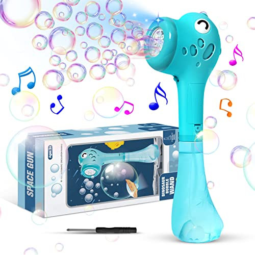 Bombble Elektrisch Bubble Stick, Dinosaurier Seifenblasenmaschine Seifenblasenstab 4000+ Seifenblasen/Min mit 360ML Super Seifenblasenlösung für Outdoor/Party/Hochzeit, (Blue)