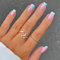 Square False Nails Short, 24Pcs Blue French Fake Nails, Press on Nail with Pink Blue Swirl, Acrylic Stick on Nails with Nail Glue, French Nail Tips for Women Girls Nail Art
