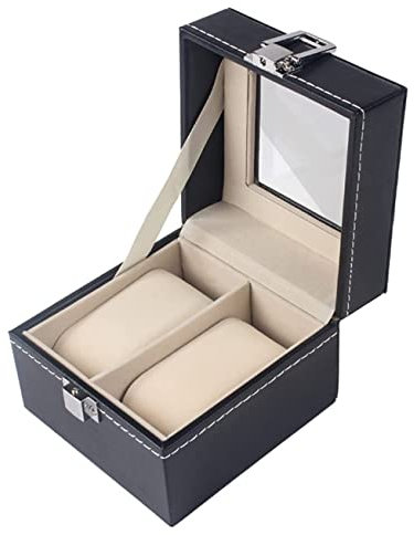 Uhrenkoffer Uhrenrolle Uhrenbox Uhrenschatulle Uhren-Organizer Aus PU-Leder Mit 2 Fächern, Schmuckhalter, Uhren-Aufbewahrungsbox, Organizer Mit Glasdeckel Und Metallschloss Uhrenetui Uhren Aufbewahrun