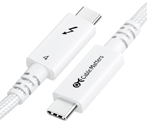 Cable Matters [Intel Certified] Braided 40Gbps Active Thunderbolt 4 Cable 2 m with 100W Charging and 8K Video in White- Fully Compatible with USB C/USB-C, USB 4 / USB4, and Thunderbolt 3