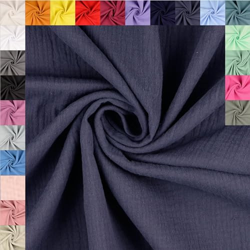 fingsi Musselin Baumwollstoff Webware Meterware Coupon (jeansblau, 2,0m) (5028) + 23 weitere Farben