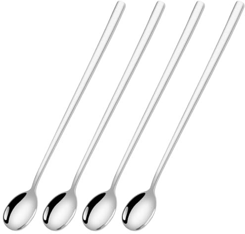 4 Stück 24 cm Langer Stiel Rührlöffel Edelstahl,Latte Macchiato Eislöffel Dessertlöffel Lang für Cappuccino Eiskaffee Eistee Milchshake Eisbecher Kühles Trinken,Spülmaschinengeeignet