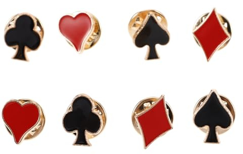 DEARMAMY Anstecknadel Pokerkarten: Kreative Brosche Mit Herz Pik Kreuz Und Karo Für Stilvolle Outfits Perfekt Für Kostüme Und Als Geschenk 8-Teiliges Set