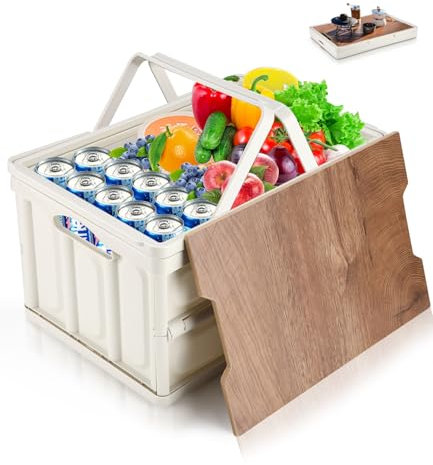 Klappbox Transportbox Mit Deckel, Campingbox 30L, Klappbox mit Deckel 42x30cm, Aufbewahrungsbehälter mit Deckel, mit Handgriff, Camping Klappbox Ordnungsboxen, für Hause Büro Camping Picknick Reisen