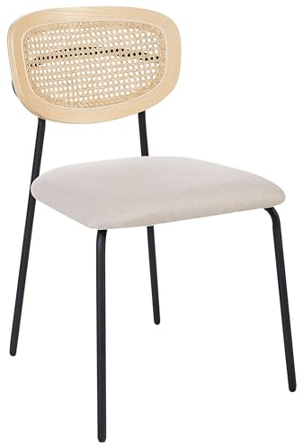Beliani Esszimmerstuhl 2er Set Rattan natürlich Wiener-Geflecht Stoffbezug beige Mayetta