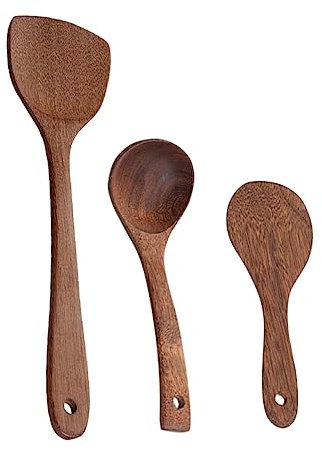 Alipis 3piezas Cucharas Soperas De Madera Antiadherente Pala De Cocina Práctica Vajilla De Madera Utensilios De Cocina Mango Cómodo