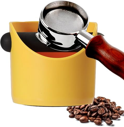 POPOYU Coffee Knock Box,Mini Espresso Knock Box,Yellow Coffee Grounds Container Small Knock Box,with Shock-Absorbent Removable Knock Bar and Non-Slip Base,Grind Barista Accessories