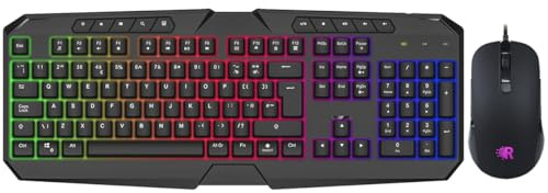 Luminous USB Wired Keyboard and Mouse Set, Full Size Slim Keyboard With LED Lights, LED Gaming Mouse, Game or Business, UK Layout, For PC, Laptop, Windows And Mac