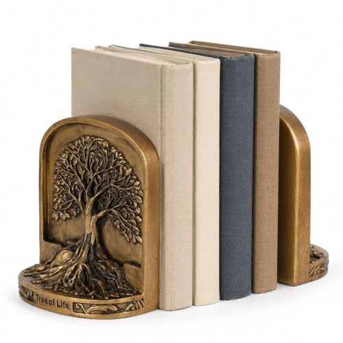 Buchstützen aus Kunstharz, Baum des Lebens, dekorativ, rutschfest, für schwere Bücher, Regale, Bücherregal oder Schreibtisch, antikes Bronzefarben, Heimdekoration, Geschenk, Bibliothek und