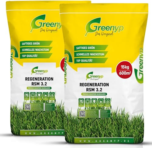 Greenyp Turbo Nachsaat RSM 3.2 I Rasensamen schnellkeimend Frühjahr I 20kg für 800m² I Ideal gegen Lücken als Neu- & Nachsaat I 100% RSM Rasensamen I Grassamen Rasensaat Gras Reparaturrasen