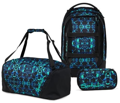 Satch Pack Schulrucksack Set 3tlg. inkl. Schlamperbox und Sporttasche (Caleido Blue)