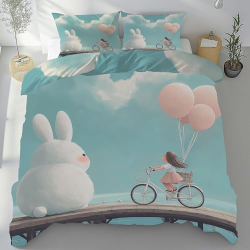 Meugesoi Animal Dessin Animé Housse de Couette 90x190 cm Ballons Parure de Lit Enfant Fille Housse de Couette en Microfibre avec Fermeture Éclair et 1 Taie d'oreiller 65x65 cm