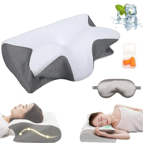 Tildreams Nackenkissen aus Memory-Schaum, orthopädisches Konturentlastungskissen für Nacken- und Armstütze, hochwertiges ergonomisches Design für erholsamen Schlaf, Grau