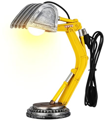 DIYEAH Lampe De Table Excavatrice Lampe De Chevet Pelleteuse En Résine Avec Câble Usb Décoration Chambre D’Enfant Garçon Bureau Salon 21.00 X 17.50 X 8.50 Cm