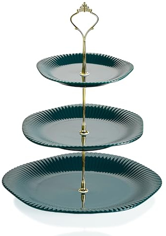 Swuut 3 Tiered Ceramic Cupcake Stand,Tier Dessert Cake Stands Serving Tray Platter for Afternoon Tea Party Wedding (Green)