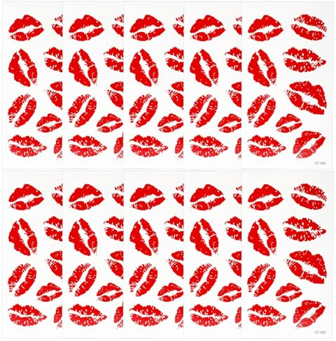 Tinoaly 10 Hojas Labios Rojos Tatuajes Temporales, Impermeables Pegatinas de Tatuajes Labios Rojos Besos Autoadhesivas Calcomanías para Rostro Cuerpo Cumpleaños Despedidas Soltero Decoraciones