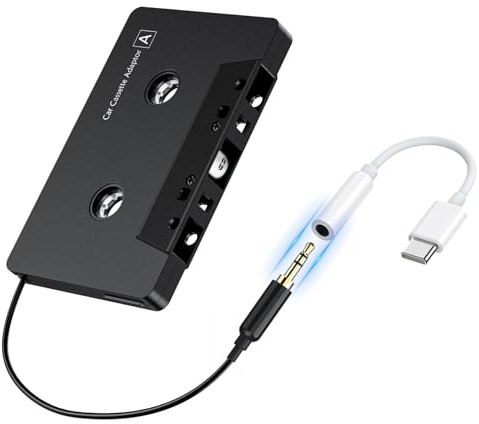 toothank Car Audio Cassette to AUX Adapter with Type-C to 3.5mm Jack, Compatible with Samsung, Xiaomi, Huawei, Google & All Type-C Devices