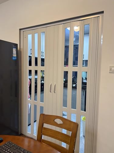 vikdörrar inomhus Dragdörr Dragspelsdörrar För Innerbruk, 210 Cm Höga, Vita Vikdörrar I PVC, Skjutdörrar För Kök, Vardagsrum, Sovrum, Badrum, Anpassad Storlek(98x210cm(39x83in))