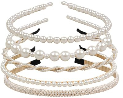 Xanthelle Haarreifen Damen, 5 Stück Haarreif Trachten, Braut Haarschmuck Elegant Weiß, Wedding Hair Accessories, Perlen Haarband für Hochzeit & Party