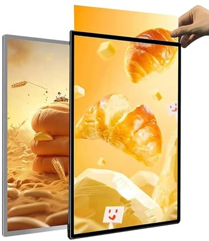 LED-Lichtrahmen, ultradünn, LED-Posterrahmen, für Innenbereich, mit Profil aus Aluminium, Hartglas, für Menüanzeige, Bartheke, silberfarben, A4/22,5 x 30,4 cm