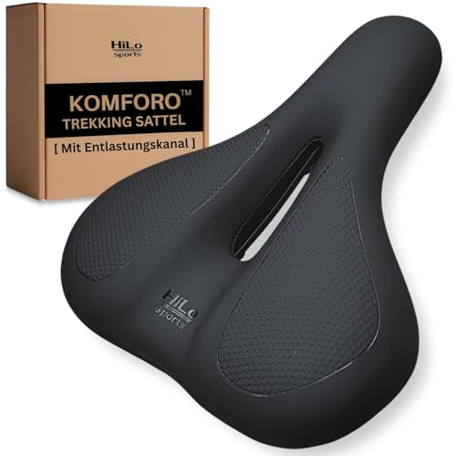 HiLo sports KOMFORO™ Trekking E-Bike Fahrradsattel für Herren & Damen [Ergonomischer Fahrradsitz für E-Bike & Fahrrad] Memory Foam Polsterung - Druckreduzierender Fahrrad Sattel mit Entlastungskanal