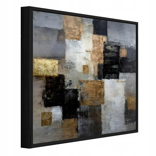 WallArena – Metallbilder abstraktion – 50 x 50 cm bilder på borstad metall med ram – väggbild XXL, stora väggbilder för vardagsrum, sovrum, vardagsrumsbilder, modernt konsttryck – guld