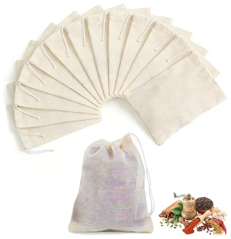 54 Pack Cotton Muslin Bags with Drawstring, 100% Cotton Muslin Drawstring Bags for Cooking, Spicebag for Cooking, Fine Mesh Cheese Cloth, CottonMuslin for Filtering Soup, Spice Storage(8cm * 10cm)