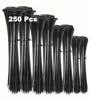 Carehabi Bridas Plastico y Bridas Reutilizables, Set de 250 Piezas (100/150/200/300 mm), Organizador de Cables de Nailon 66 Resistente a Rayos UV para Hogar, Taller y Exterior