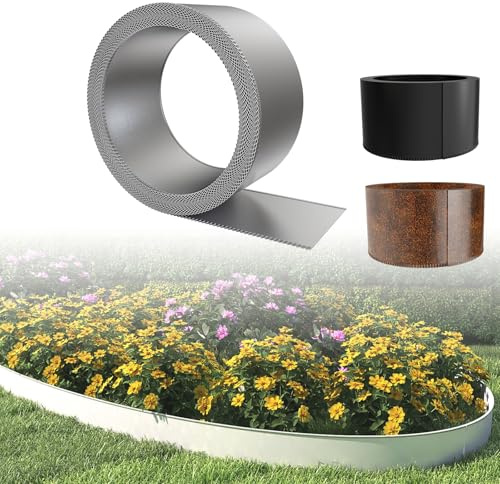 LZQ Rasenkante Metall Verzinkt 20m, Raseneinfassung Beeteinfassung mit Gezackte Kanten, Mähkante Garten Beetumrandung, Rasenkantenband Gartenbegrenzung Gartenzaun Palisade Höhe 15 cm, Silber