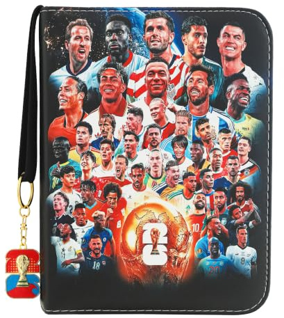 Fußball Sammelkarten Album 9 Fächer, Fussball Karten Sammelalbum mit Reißverschluss und 50 Herausnehmbaren Seiten für 900 Karten, PU-Material mit wasserdichter Oberfläche