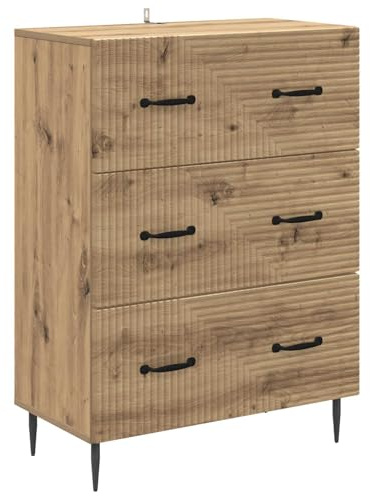 Nusvialune Lådskåp Artisan-ek av trämaterial med metallhandtag 66 x 34,5 x 89,5 cm, 3 rymliga lådor, mångsidigt förvaringsutrymme för vardagsrum, kontor, hall, källare, sidomöbler