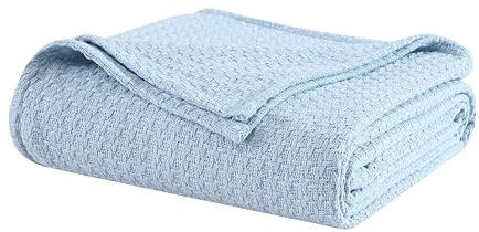 Grand Hotel Lightweight Twin Blanket, 100% Cotton, Pearl Blue