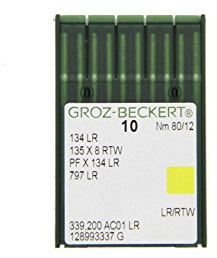 Groz-Beckert Paquete de 10 agujas de coser (surtido completo) (134 LR|pistón redondo y punta de corte|Nm. 80/12)
