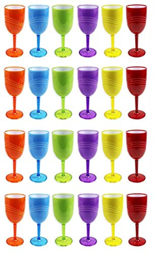 Shop4allsorts Set Of 24 Plastic Wine Glasses Plastic Reusable Drinking Glasses Goblets Perfect For Indoor & Outdoor Dining Parties & BBQs
