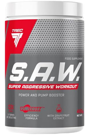 TREC Nutrition S.A.W - Pump Supplement - 400g Powder - Amino Acid – Arginine – Citrulline – Beta Alanine – Taurine - Extracts of Grapes – Caffeine – Creatine