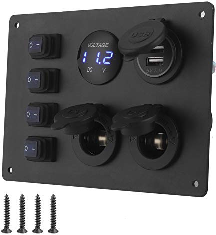 aqxreight - Panneau de Commutateur à Bascule, Prise 12V Double Affichage de Tension de Port USB Panneau de Commutateur à Bascule étanche 4 Gang pour VR de Bateau de Voiture