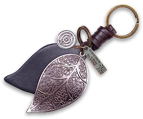 AuPra Leaf Keyring Gift for Women & Men | Leather Tree Leaf Key Ring Charm | Nature Inspired Keychain for Car, Bags & Accessories | Personalised Engraving Available