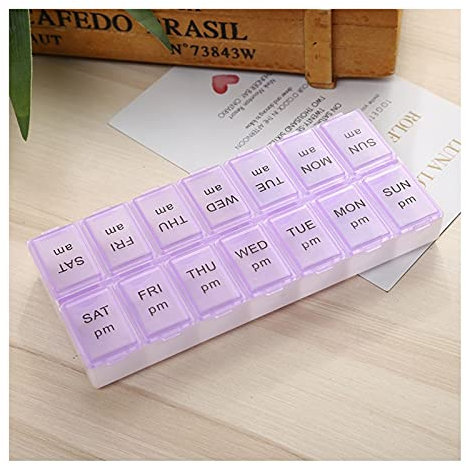Chillers Pill Box Organiser 7 Day Two Times a Day Pill Dispenser Reminder Storage Case for Medication, Supplements, Vitamins and Cod Liver Oil Colourful (Color : Purple)