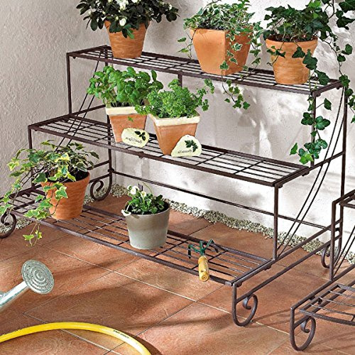 Plant Steps Black Metal 3 Tier Flower Display Stand Metal Plant Ladder 92cm