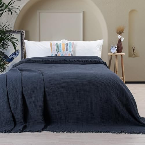 PÜSKÜL - Hochwertige Musselin-Decken aus 100 % türkischer Baumwolle, Queen-Size-Größe für Bett, Couch, Sofa, luftig, leicht, weiche Gaze-Decke für Erwachsene, hergestellt in der Türkei