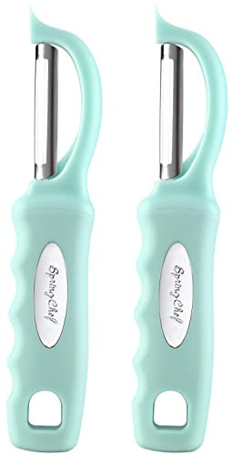 Spring Chef Premium Stainless Steel Vegetable Peeler, Dishwasher Safe Potato Peelers for Kitchen with Soft Grip Handle, Perfect for Apple, Fruit, Veggie, Carrot, Cucumber, Ginger - Set of 2 - Mint