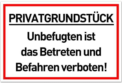 Privatgrundstück Schilder (30x20 cm Kunststoff) - Betreten und Befahren verboten Schild - Schild Privatgrundstück - Zutritt verboten - Durchgang Privat - (Gelb) Betreten Verboten